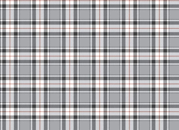 A gray plaid pattern with black white and thin red lines creating a classic plaid design