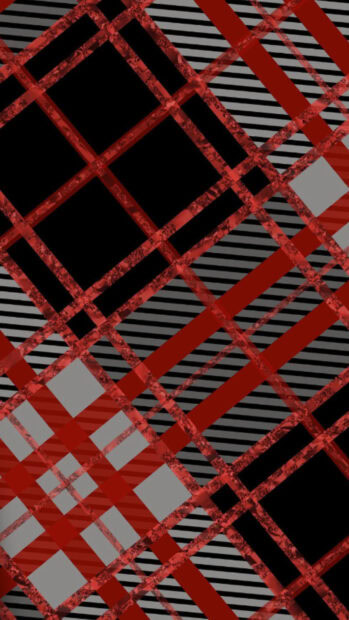 Red and gray plaid pattern with black highlights in a vertical design