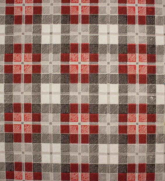 Red and gray plaid pattern with textured squares on a mobile screen