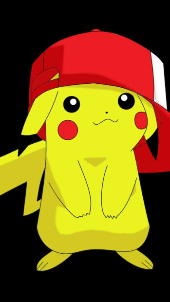 Pikachu wearing a red cap standing against a black background Pokemon Anime