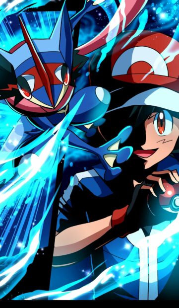 Ash Ketchum and Greninja using water attack in Pokemon anime