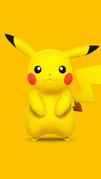Pikachu character from Pokemon anime standing on a yellow background
