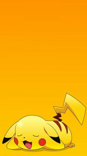 Sleeping Pikachu from Pokemon anime on bright yellow background