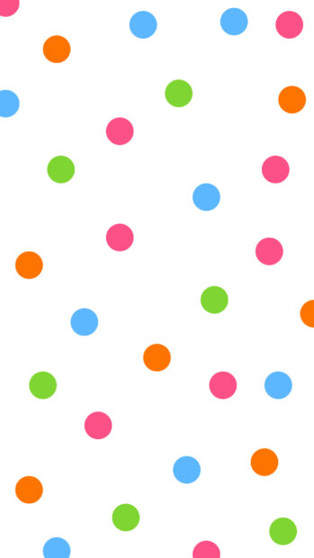 Colorful polka dot pattern with green blue pink and orange dots on white background