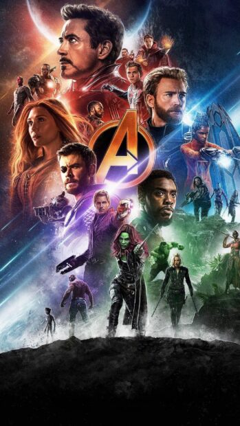 Avengers poster featuring various superhero characters in an epic battle scene