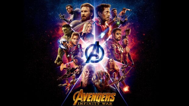 The Avengers poster features iconic heroes and villains in a cosmic battle scene
