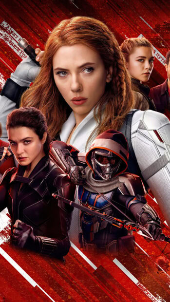 Female warrior poster featuring black widow characters in action poses
