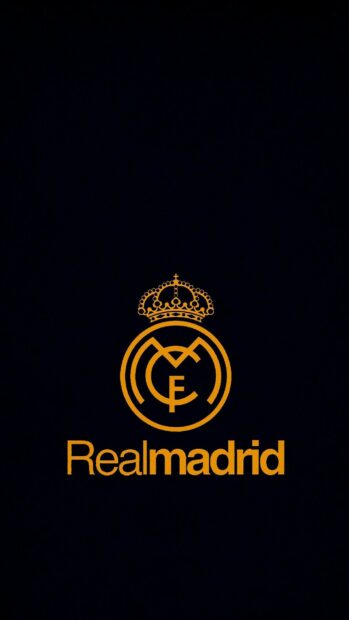 Real madrid cf logo in orange color on black background for mobile phone