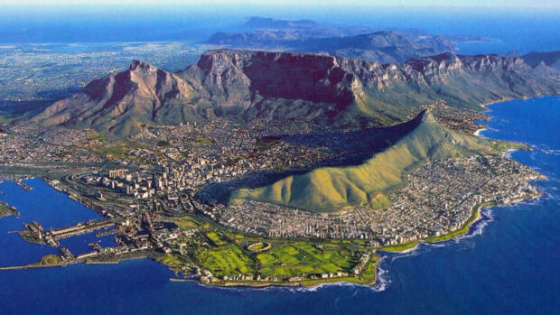 A stunning aerial view of South Africa mountain and cityscape