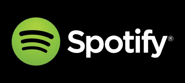Spotify logo with green circle and black sound waves on black background