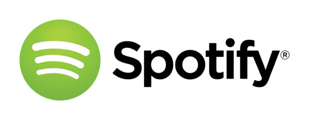 Spotify logo in green circle with white sound waves on a white background