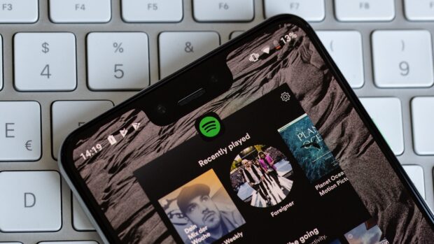 Spotify app screen showing music mix and artist recently played on the phone