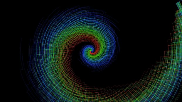 Colorful swirl pattern made of geometric shapes forming a digital swirl