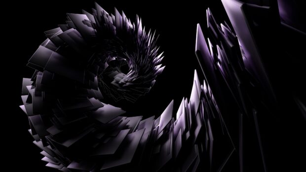 Dark purple swirl forming a spiral structure with layered rectangular shapes in 3D