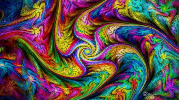 A vibrant swirl pattern with intense colors forming an abstract swirl design
