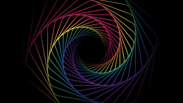 Colorful swirl design with sharp lines forming a geometric swirl pattern