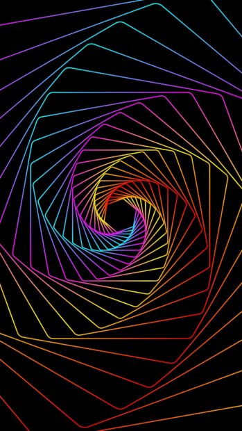 Colorful swirl pattern with bright lines forming a geometric spiral design on black background