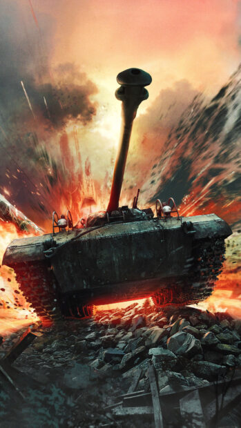War Thunder tank crossing rocky battlefield with explosion behind