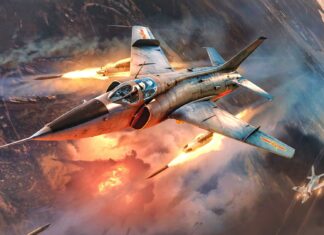 War Thunder jet fighter aircraft flying at high speed during a combat mission