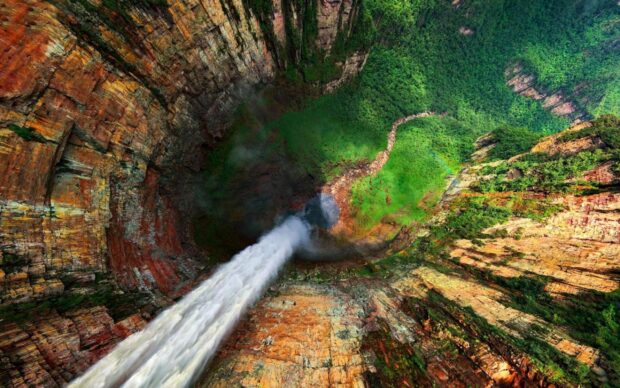 Majestic Canaima National Park cliff and river landscape captured from above