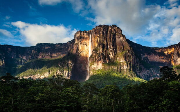 Angel Falls flowing down a rocky cliff in Canaima National Park