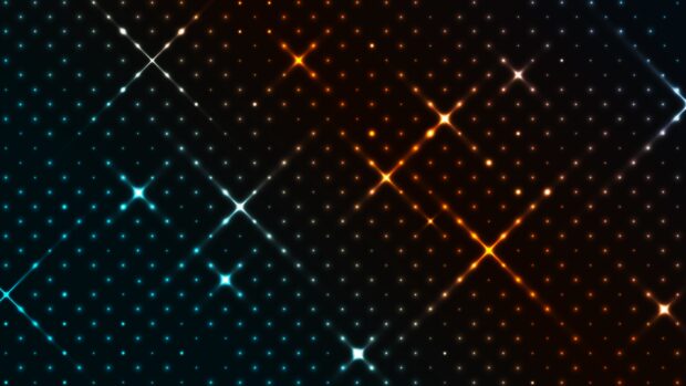 Glowing dots forming a vibrant futuristic grid with blue and orange lights