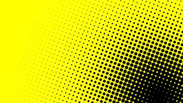 Black dots forming a circular pattern on a vibrant yellow surface creating a dot design