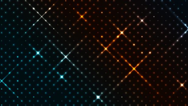 Glowing dots forming a network pattern with blue and orange colors on a black background