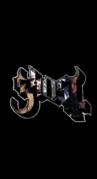 Ghost Band logo with detailed masked faces inside on black background