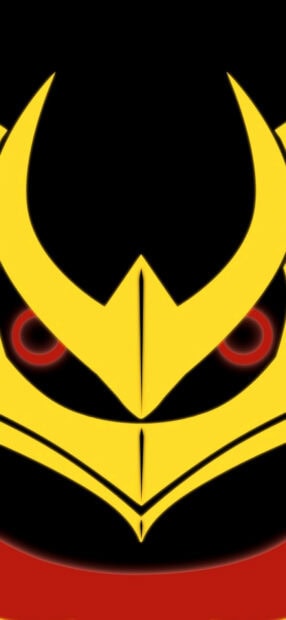 Close up of Giratina symbol with glowing red eyes in dark background