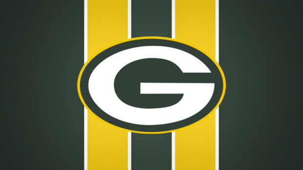 Green Bay Packers logo on yellow and green stripes background