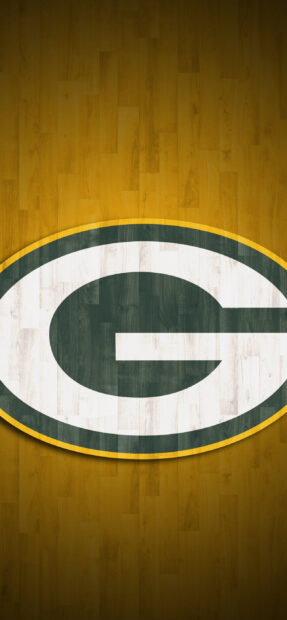 Wooden floor with Green Bay Packers logo in green and yellow colors