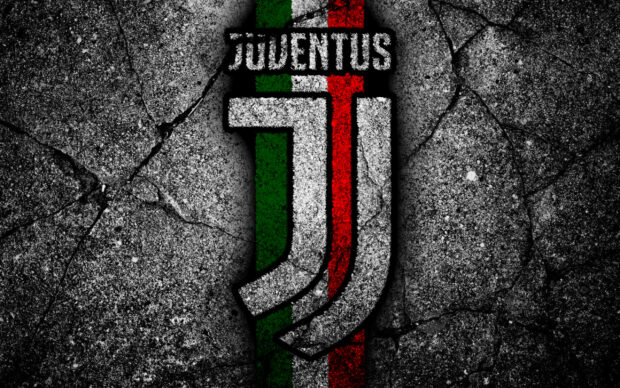 Juventus logo with Italian flag colors on cracked concrete texture wall