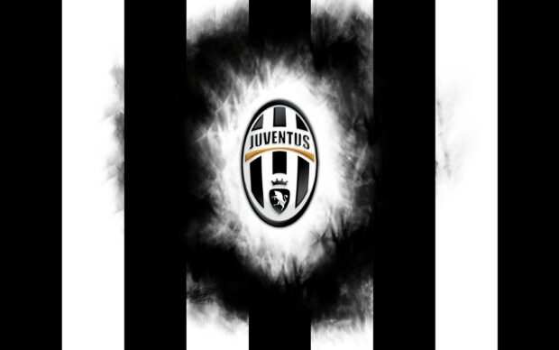 Juventus logo in black and white stripes with a glowing smoky effect in the center of the image