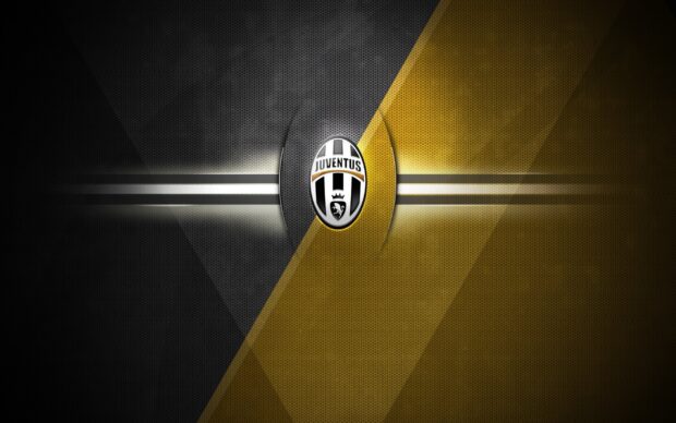 Juventus logo centered on a textured black and gold background with light reflections