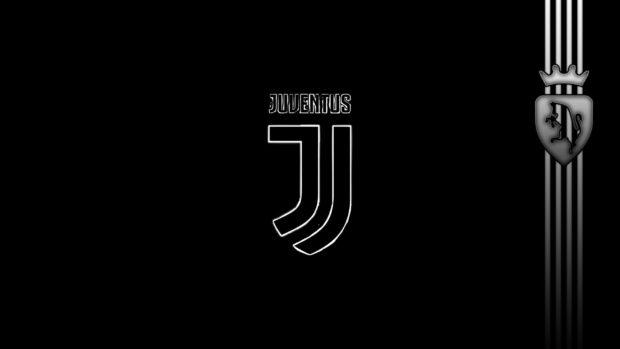 Juventus logo displayed in neon outline on black background with emblem and stripes on the side
