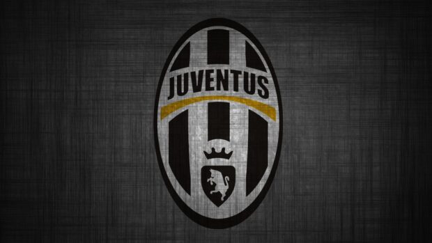 Juventus logo displayed on a textured dark background with black and white stripes and a gold arc