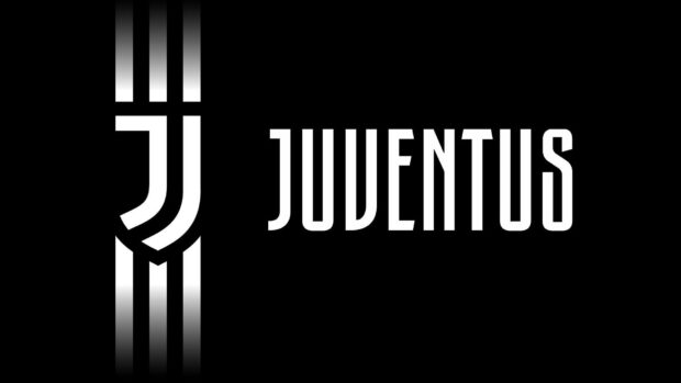 Juventus logo with black and white vertical stripes on a black background