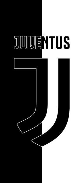 Juventus logo design with black and white split background and stylized lettering