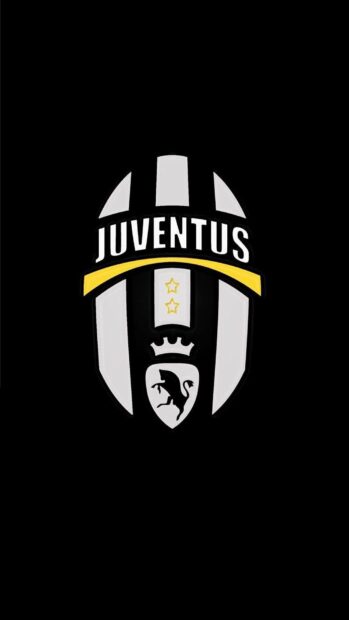 Juventus logo with black and white stripes and golden stars on a black background