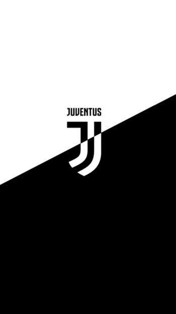 Black and white design of Juventus logo on a diagonal split background
