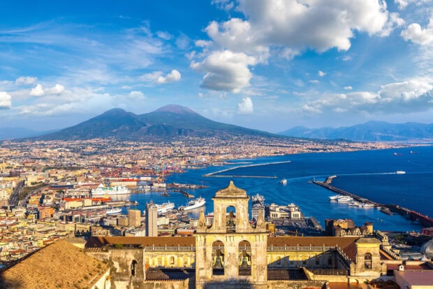 View of Naples city and volcano landscape with clear sky
