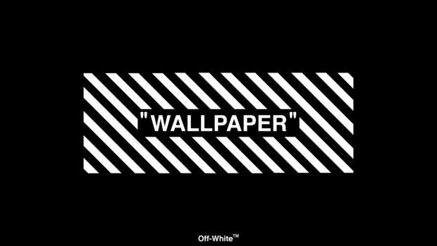 Off white striped design with the word Off White in the center displaying Off White logo
