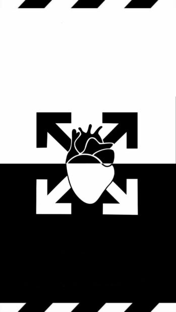 Black and white Off White design with anatomical heart and arrows icon