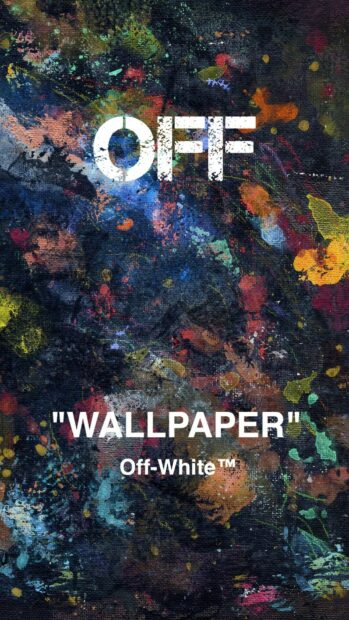 Colorful abstract art with Off White text on a textured painted surface