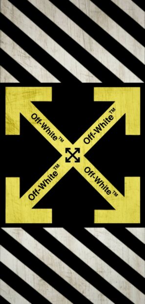 Yellow Off White logo with diagonal stripes design on black background