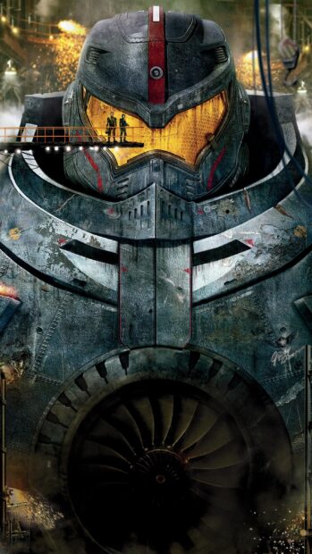 Close up of Pacific Rim highlighting large robot head and pilots in a high detail mechanical front view
