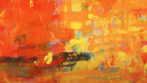 Vibrant paint abstract art with bright orange and yellow colors on canvas surface