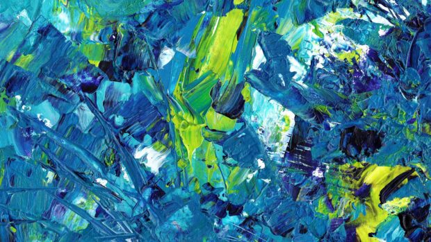 Abstract paint strokes with vibrant blue and green colors creating texture and depth