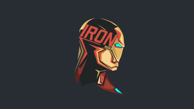 A vibrant pop art illustration of iron man helmet with bold geometric shapes and glowing blue eyes